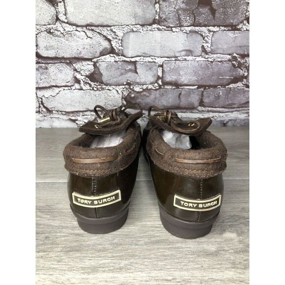 Tory Burch Brown Rubber Lace Boot Duck Shoes Women Sz 8.5M US/38.5EU - Picture 5 of 16